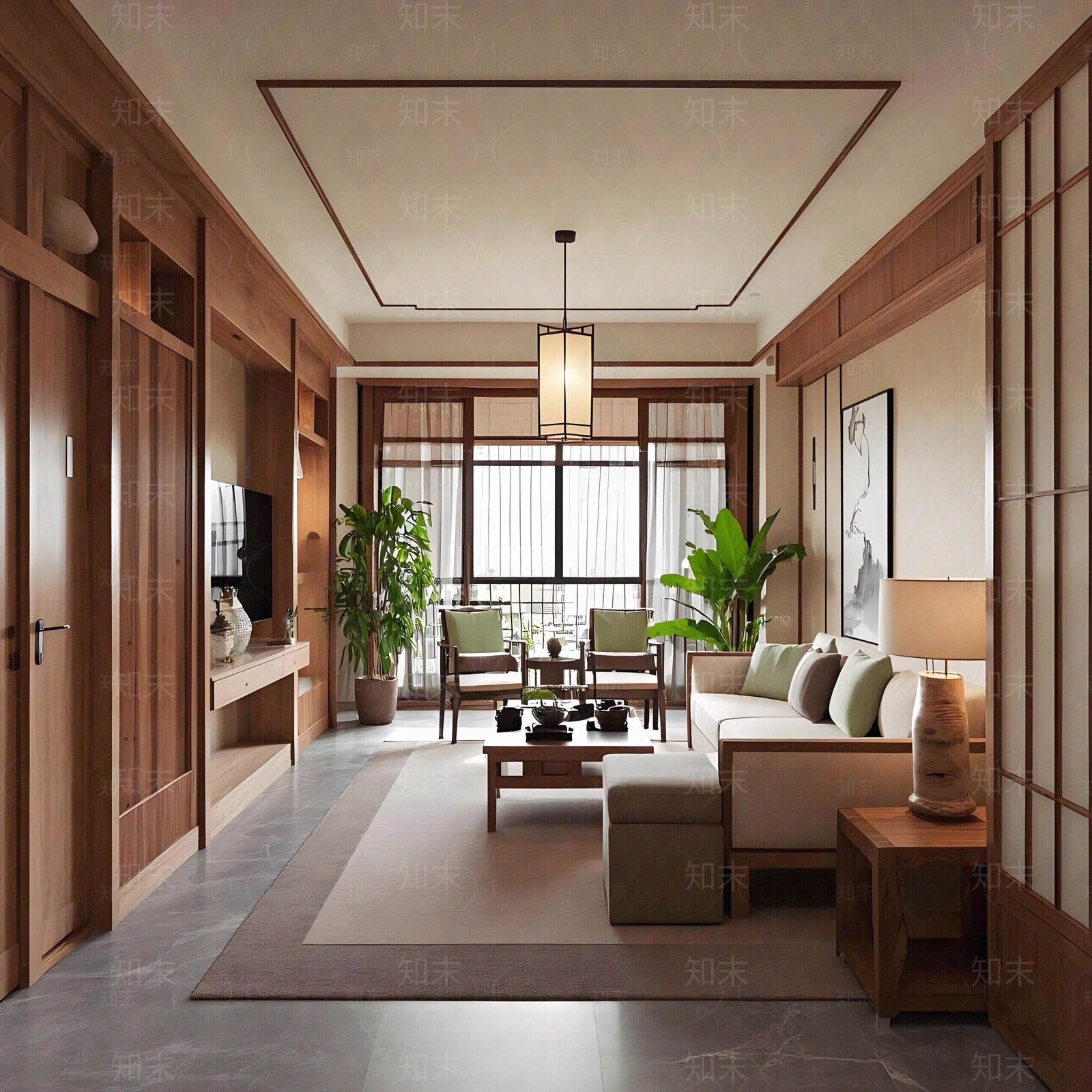 新中式现代客厅贴图下载【ID:1185984423】