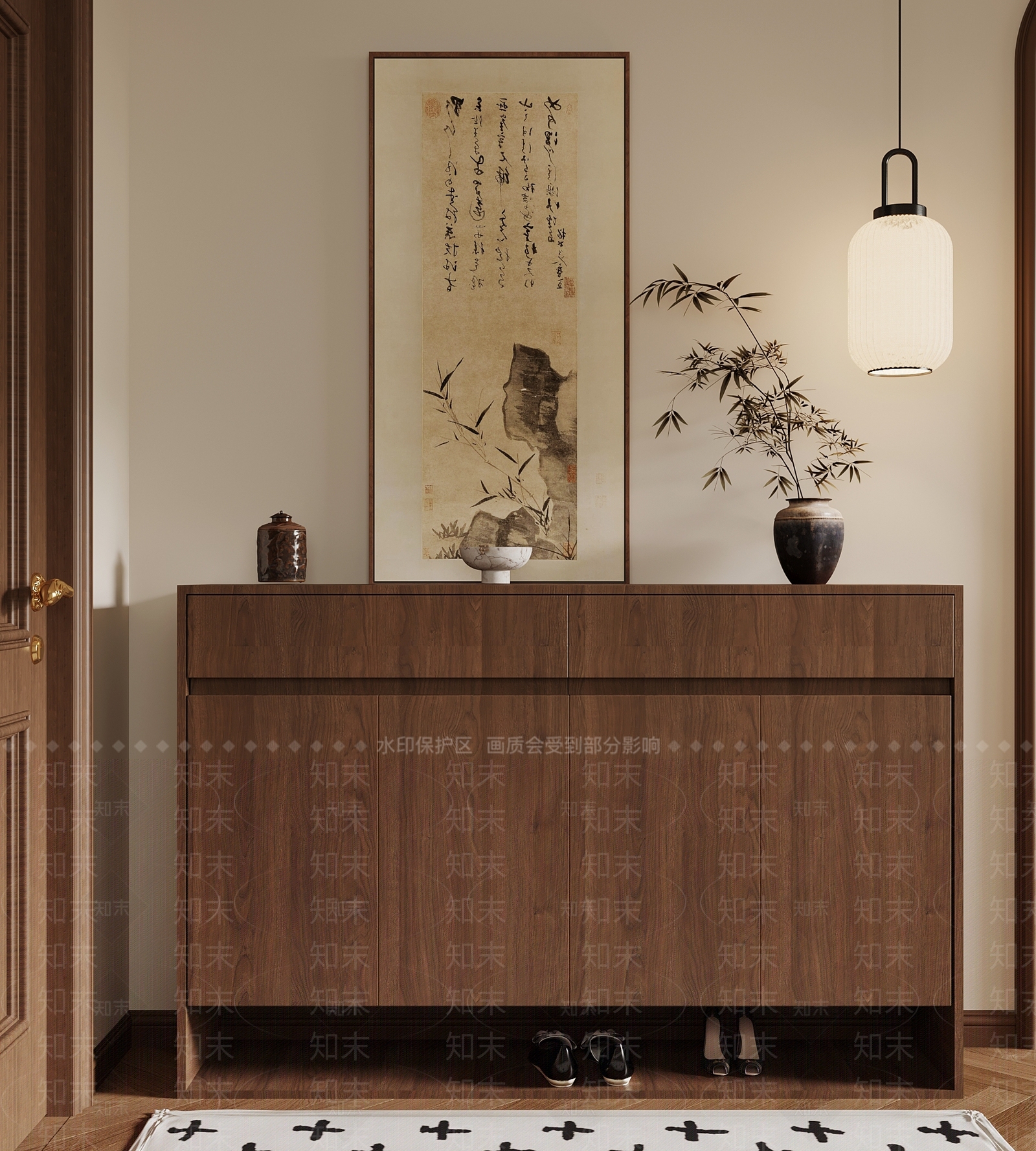 新中式鞋柜SU模型下载【ID:1185987848】