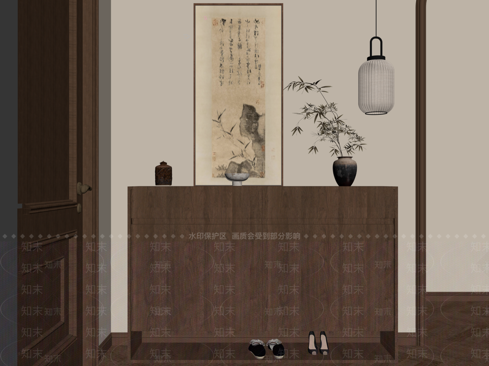 新中式鞋柜SU模型下载【ID:1185987848】