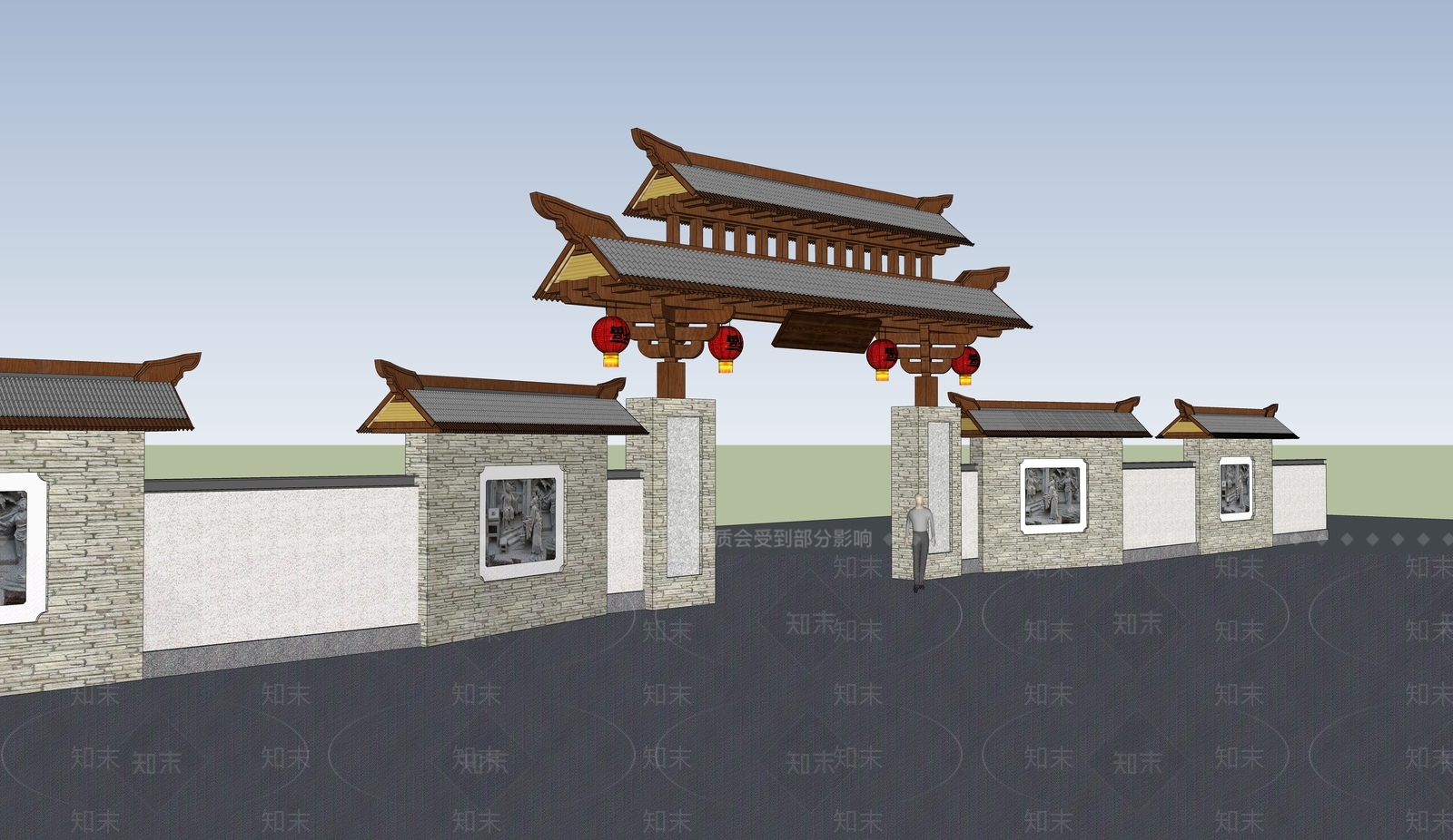 新中式中式牌坊牌楼SU模型下载【ID:1185994583】