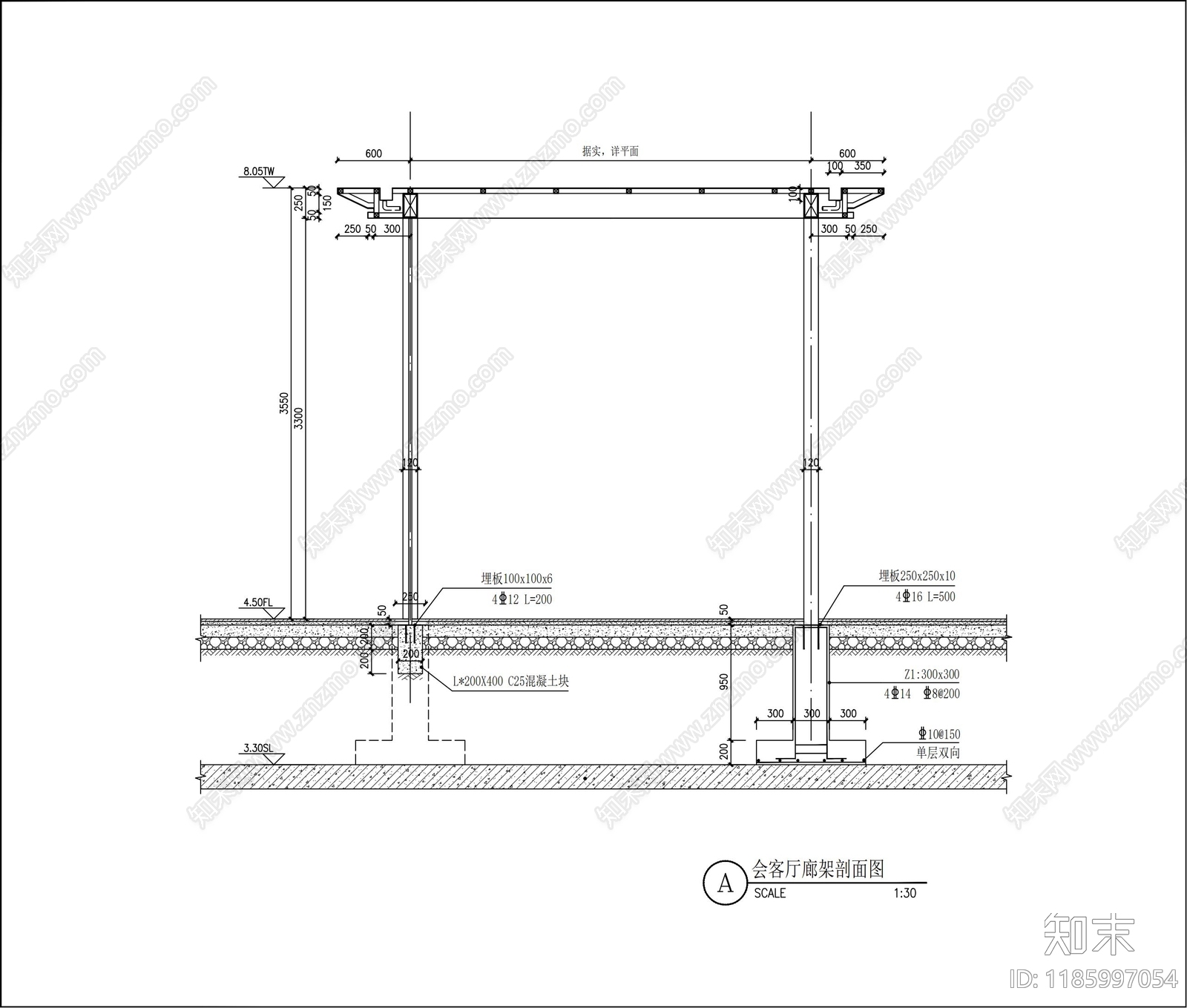 现代廊架cad施工图下载【ID:1185997054】