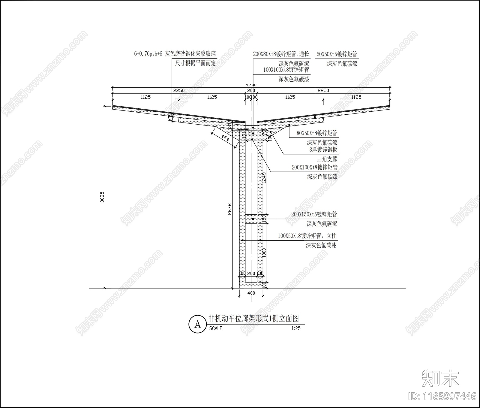 现代廊架cad施工图下载【ID:1185997446】