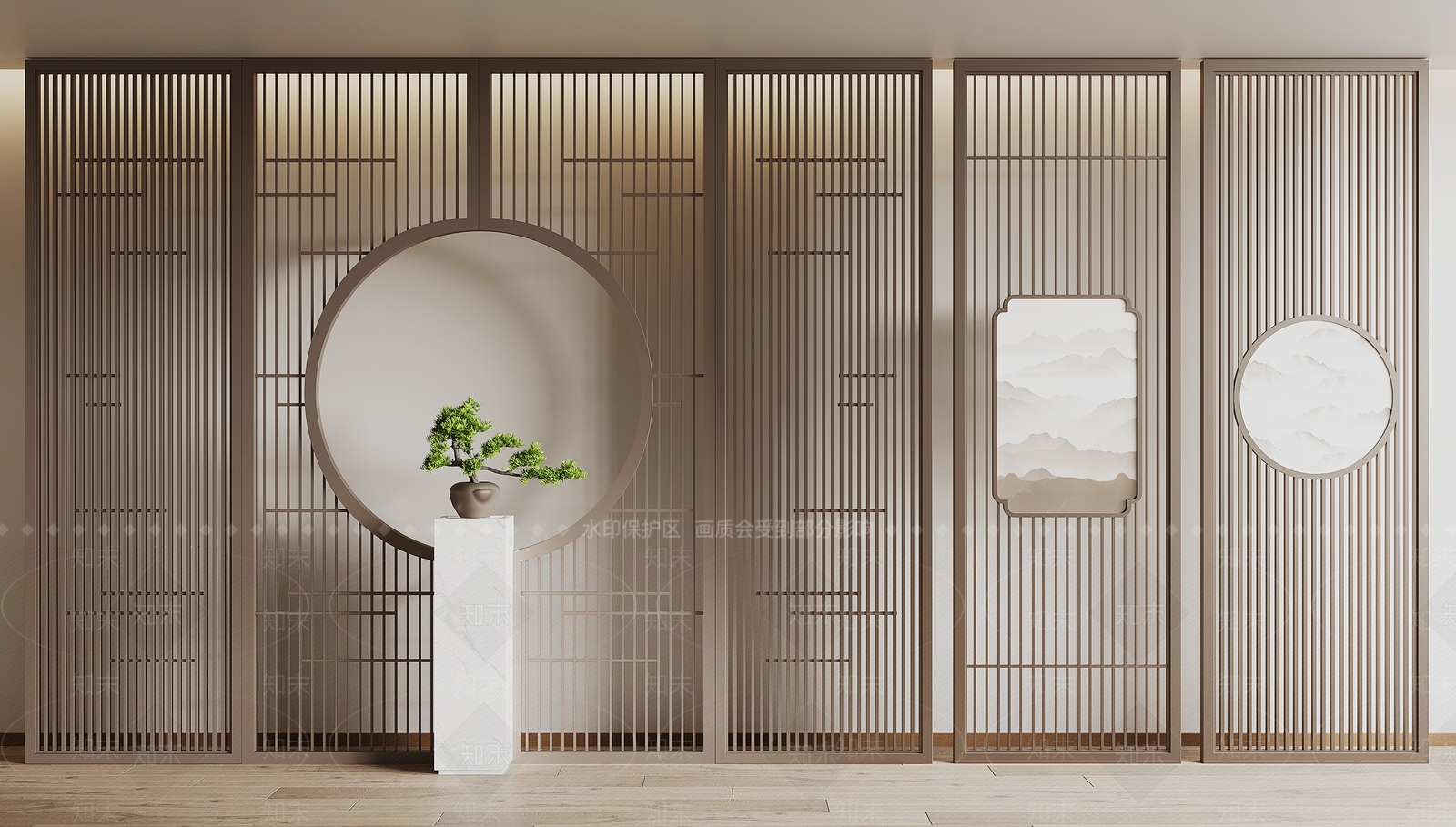 新中式屏风SU模型下载【ID:1185997603】