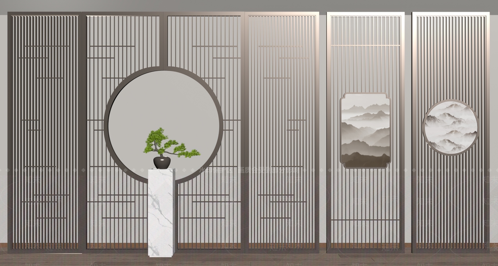 新中式屏风SU模型下载【ID:1185997603】
