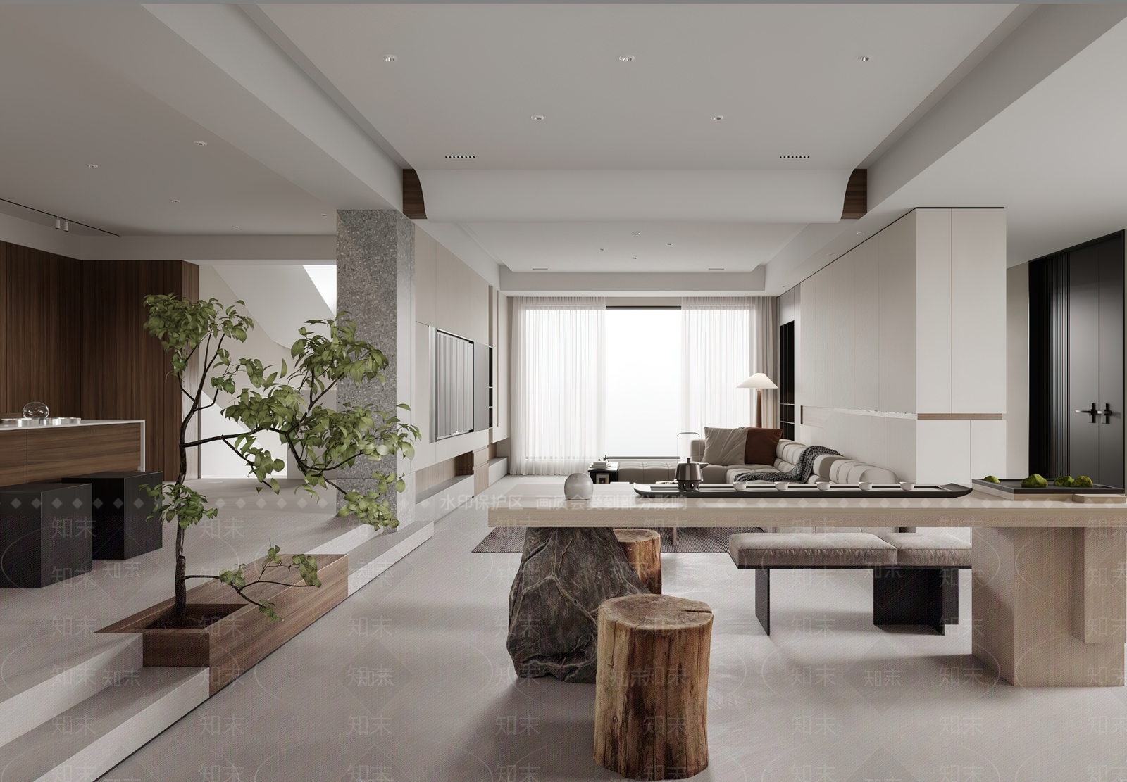 浅木色吧台茶桌椅3D模型下载【ID:1227490447】