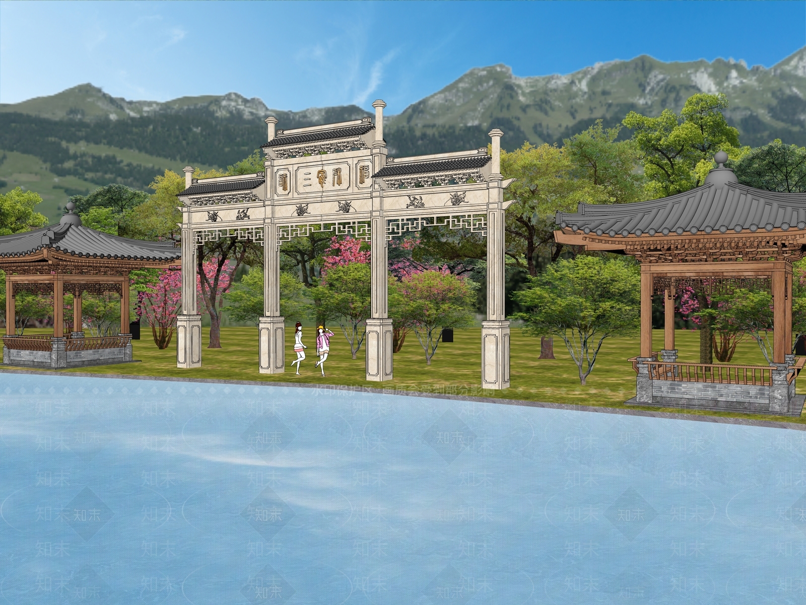 现代新中式牌坊牌楼SU模型下载【ID:1186003743】