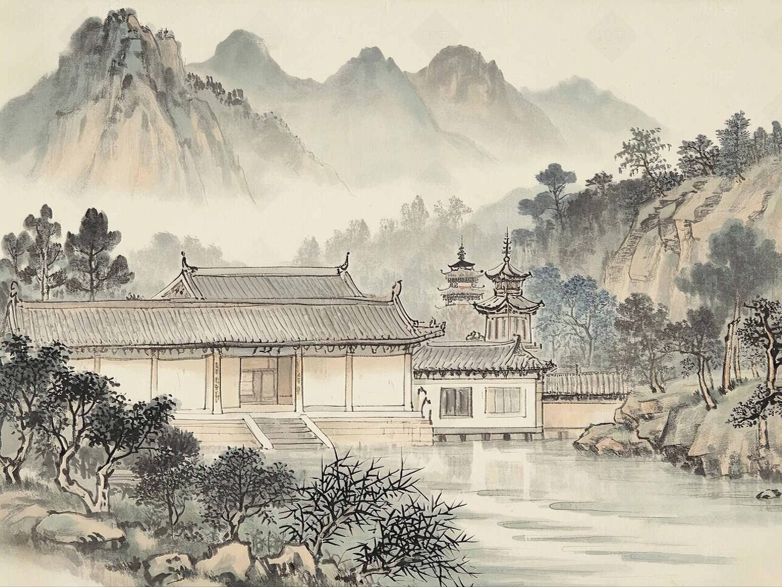 新中式中式挂画贴图下载【ID:1186008440】