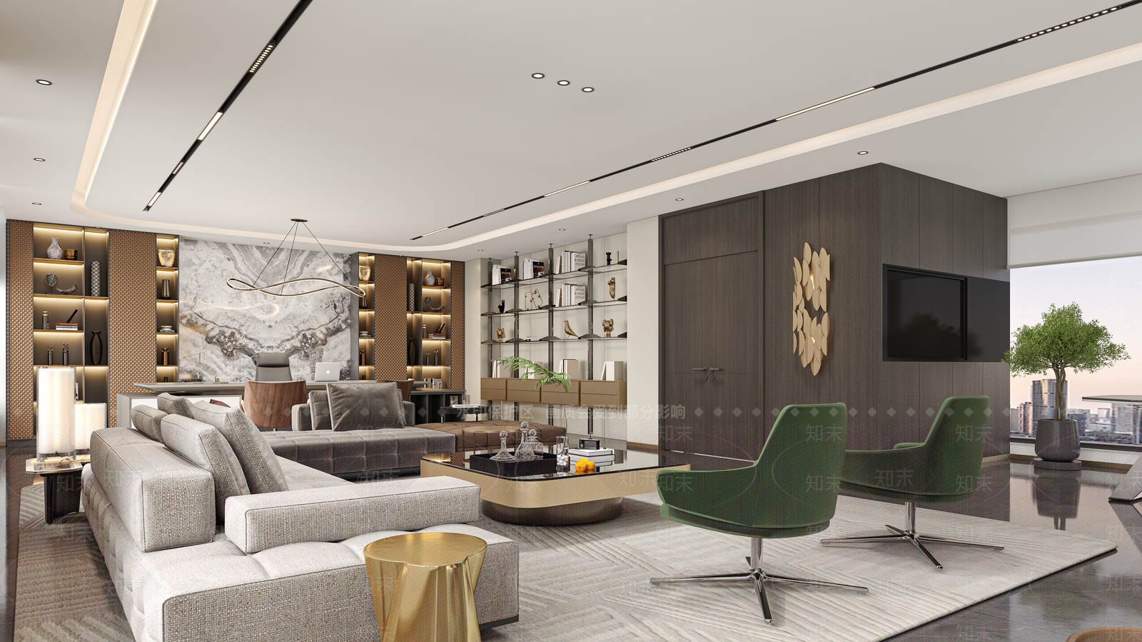 轻奢办公大厅3D模型下载【ID:1215021694】