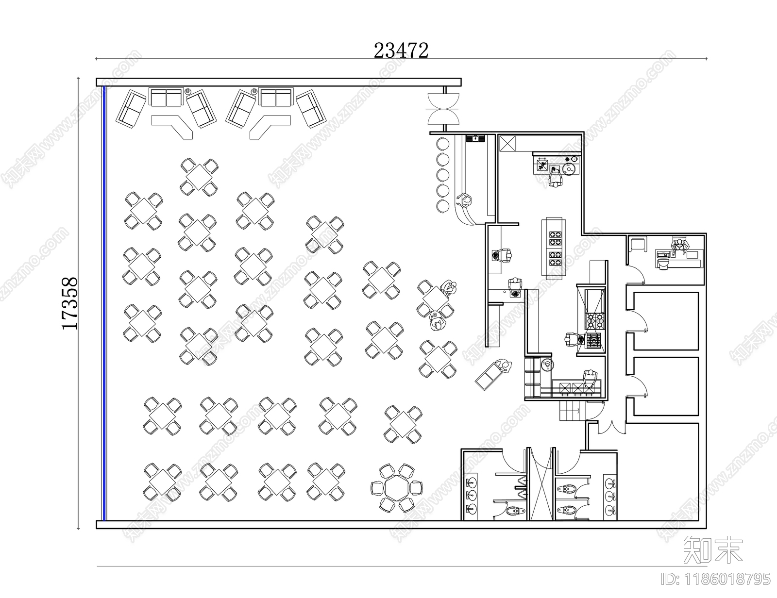 现代西餐厅施工图下载【ID:1186018795】