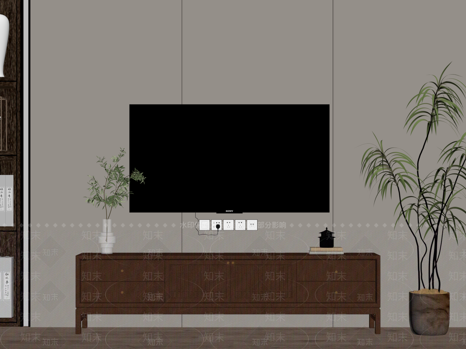新中式电视柜SU模型下载【ID:1186019416】