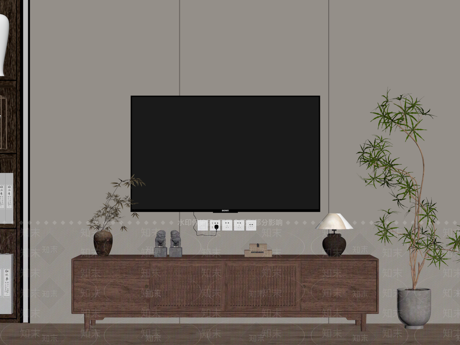 新中式电视柜SU模型下载【ID:1186019774】