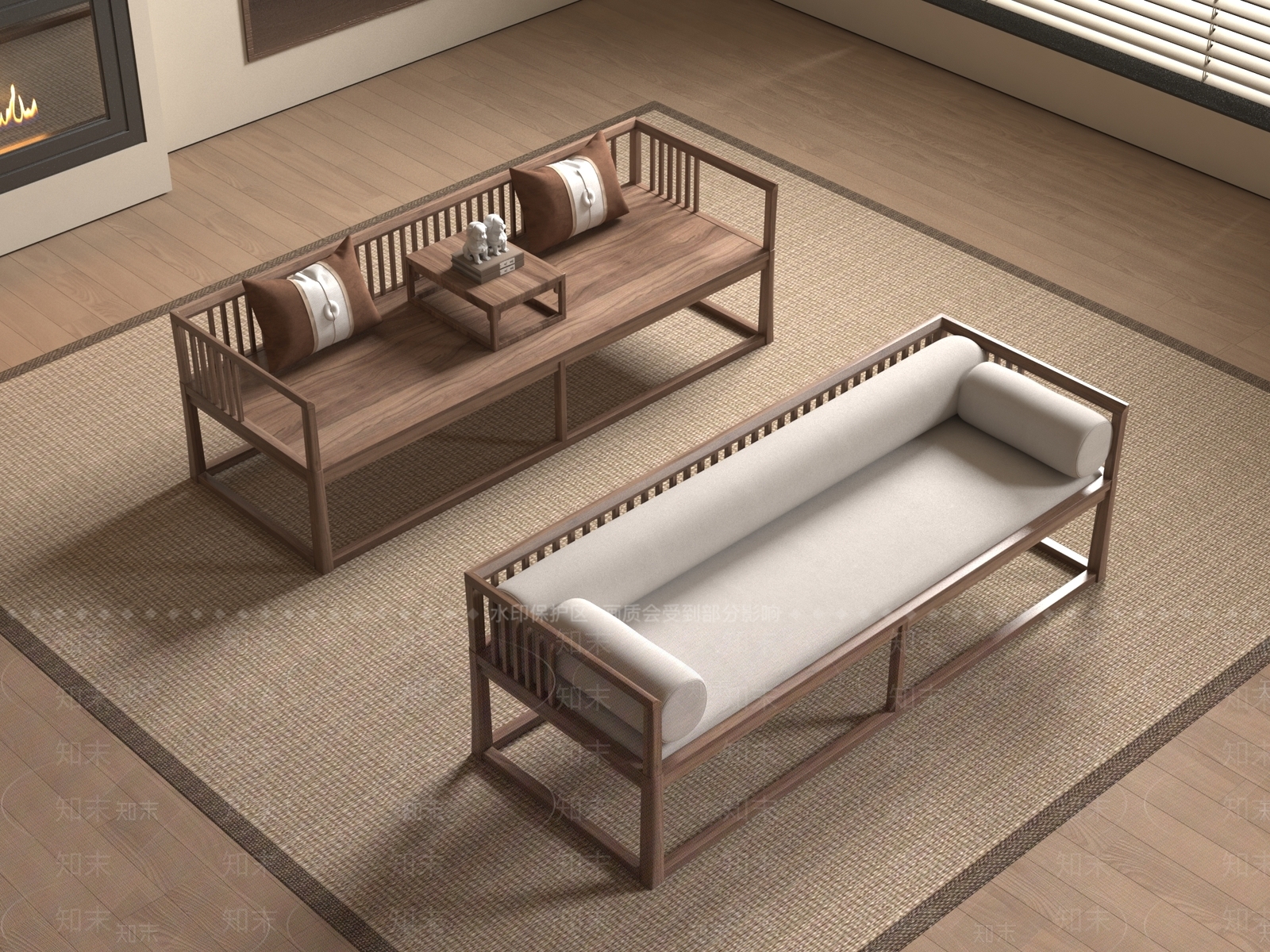 罗汉床3D模型下载【ID:1186025776】