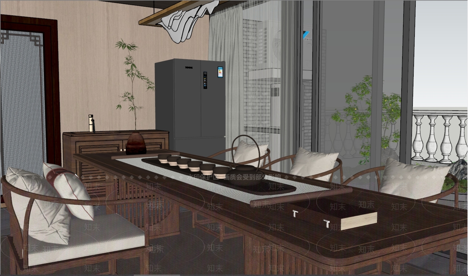 新中式中式茶室SU模型下载【ID:1186030907】