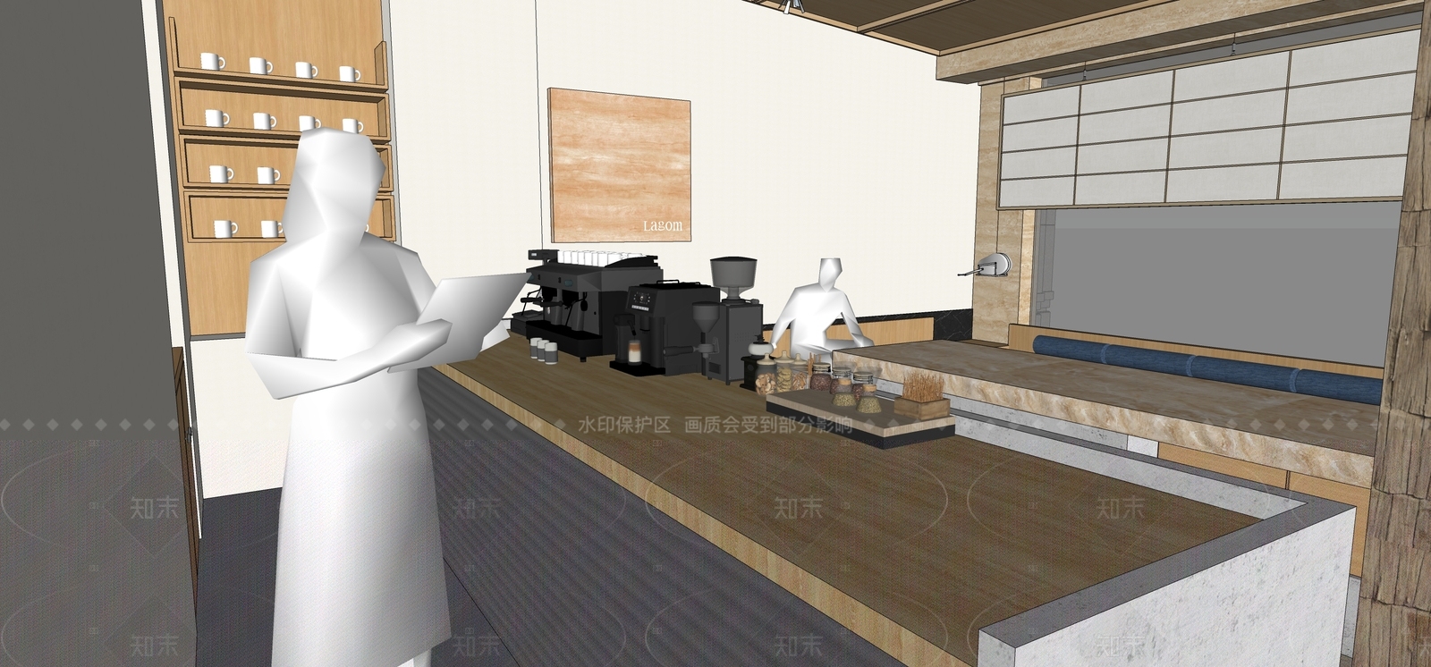 简约原木咖啡厅SU模型下载【ID:1186042546】