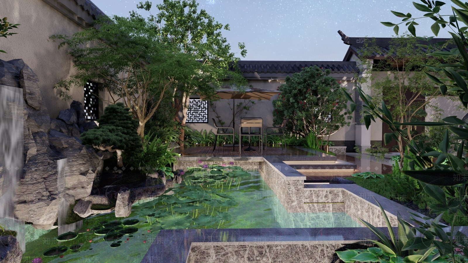 新中式中式水景SU模型下载【ID:1186042957】