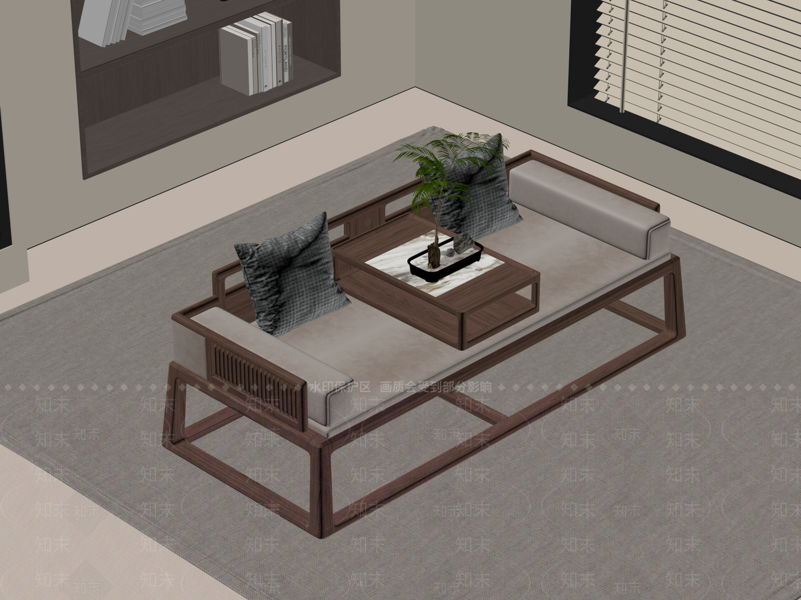新中式罗汉床SU模型下载【ID:1186043488】