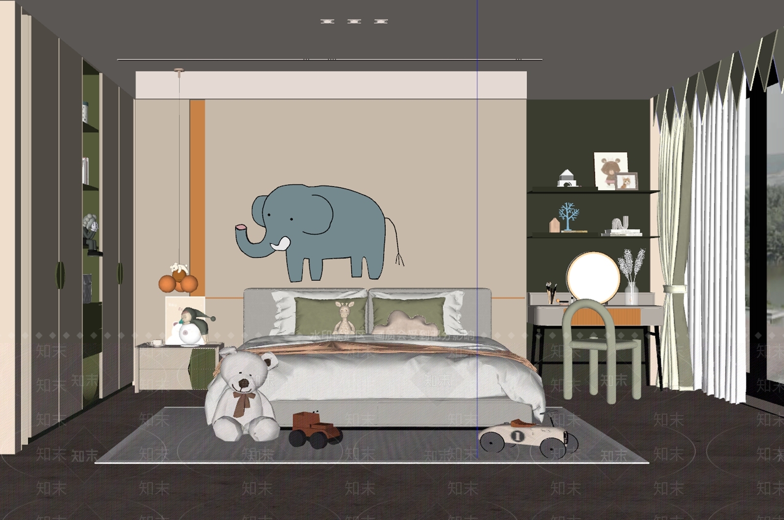 现代通用儿童房SU模型下载【ID:1186063913】