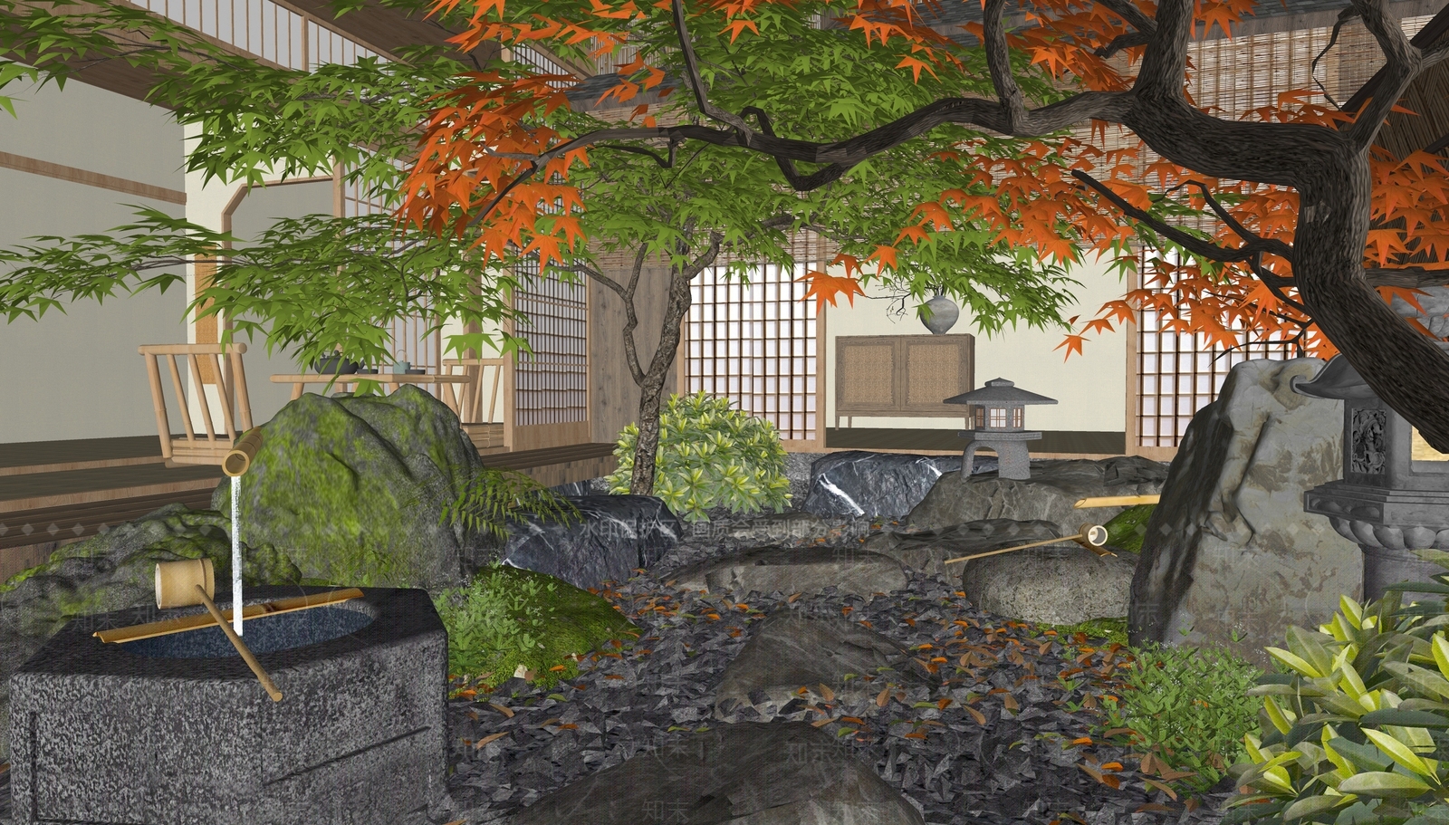 日式禅意乡村庭院SU模型下载【ID:1186080978】