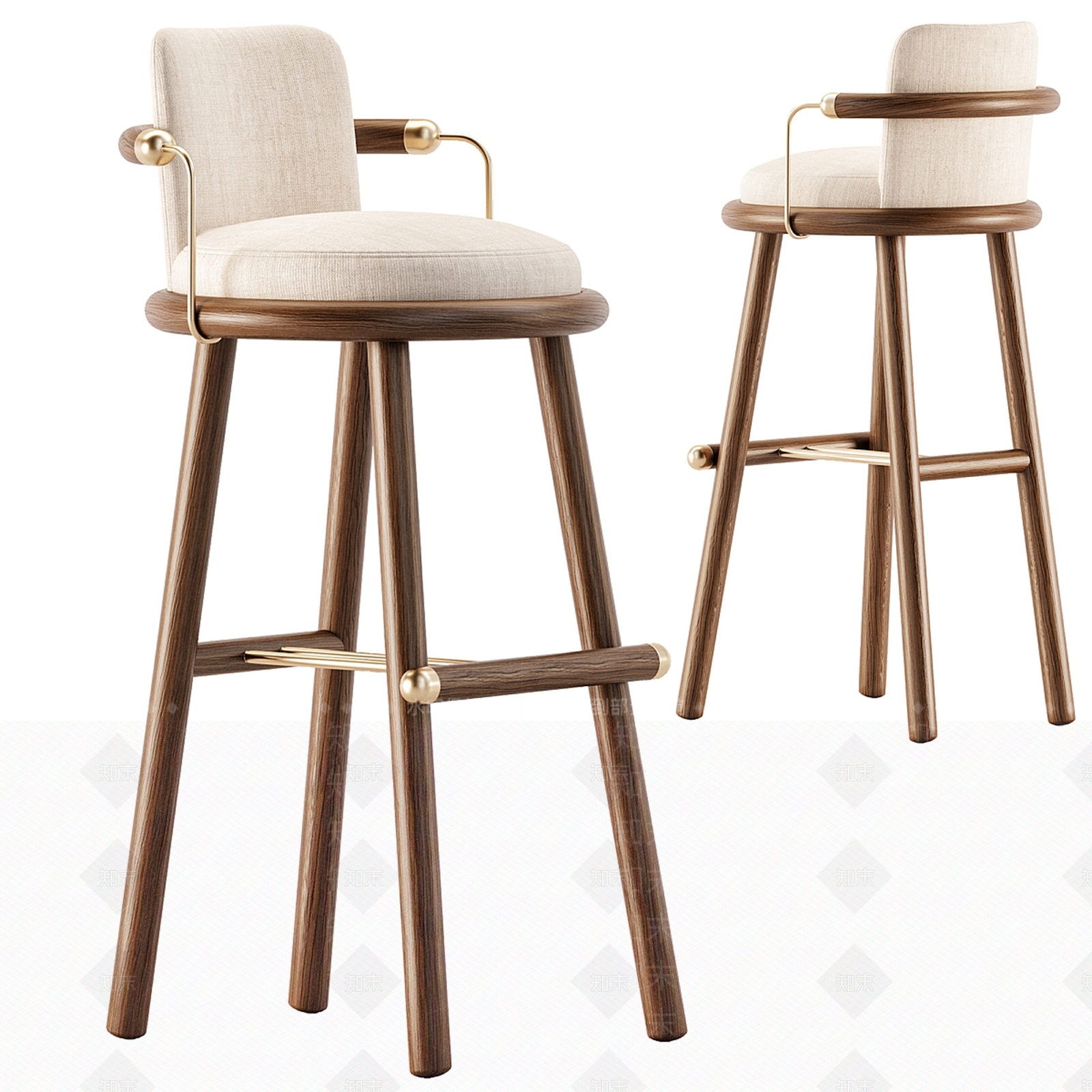 意式轻奢新中式吧椅3D模型下载【ID:1186081325】