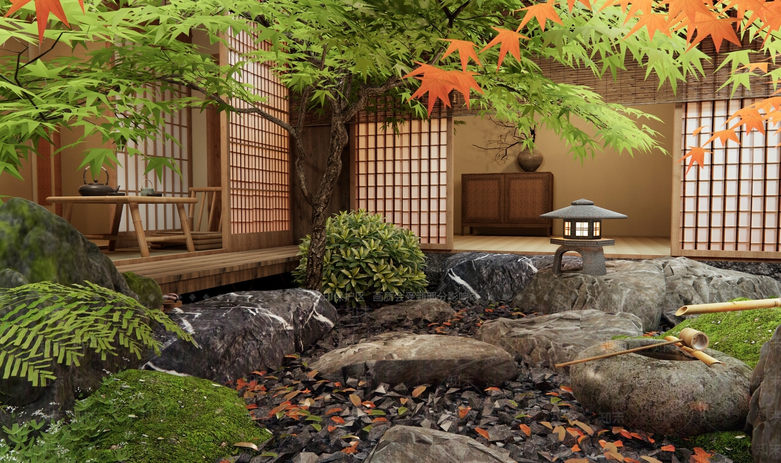 日式禅意室内景观3D模型下载【ID:1186081595】