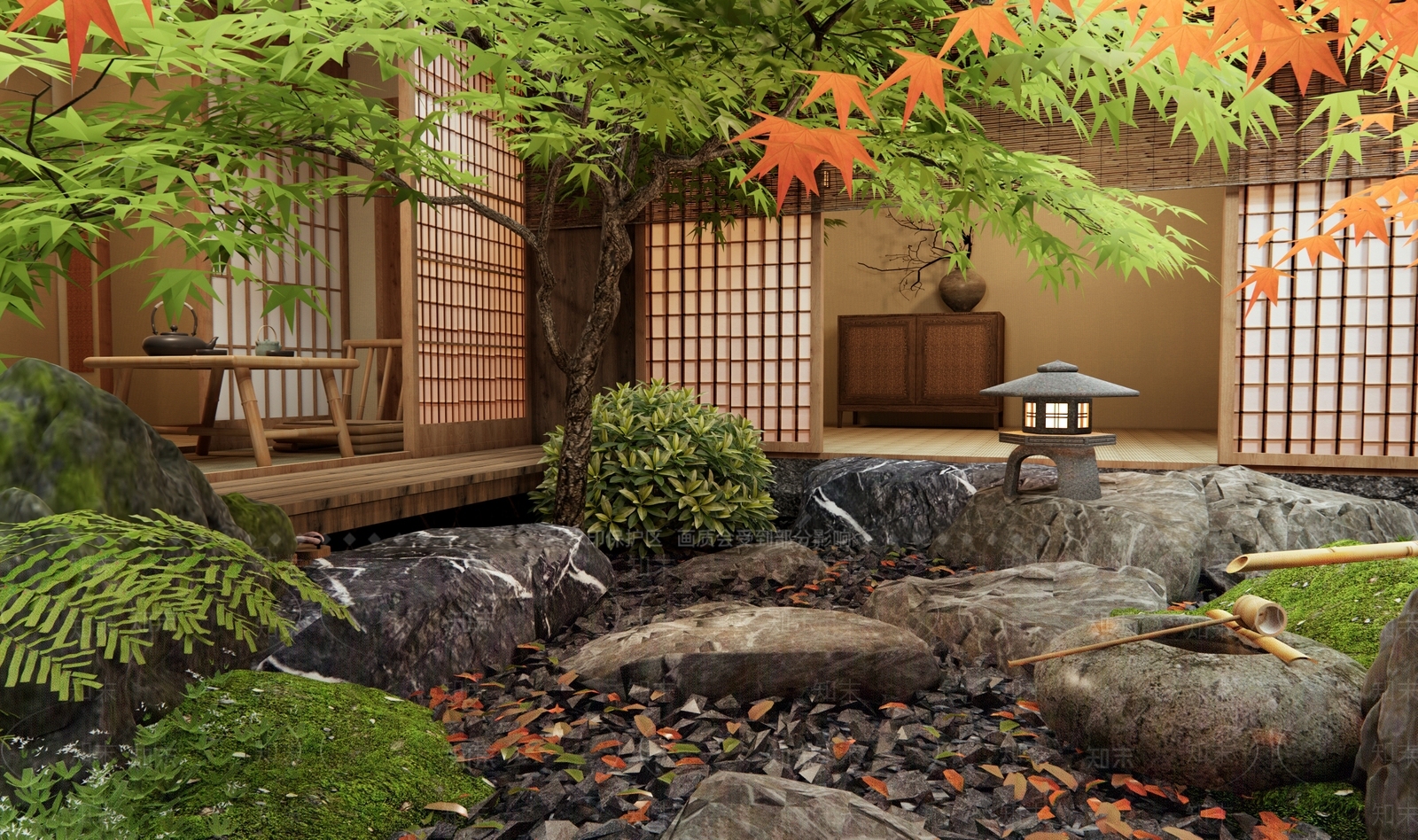 日式禅意室内景观SU模型下载【ID:1186081539】
