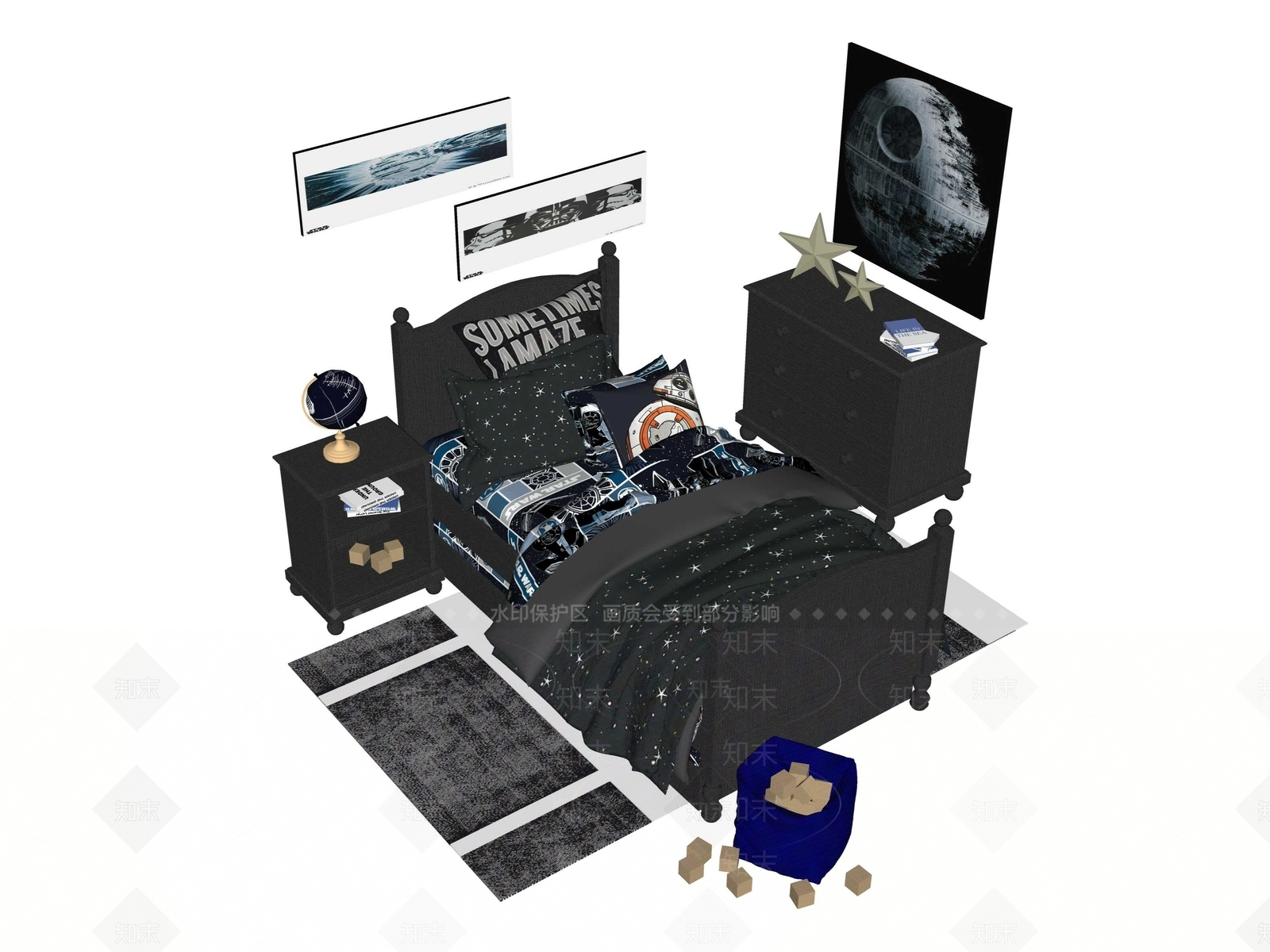 现代儿童床SU模型下载【ID:1186087468】