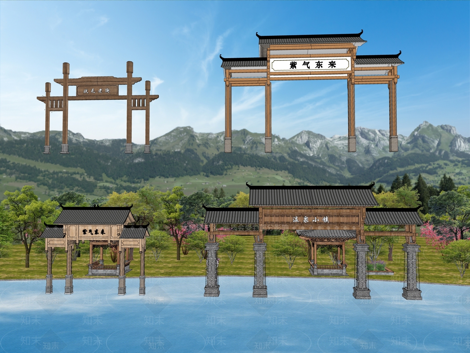 现代新中式牌坊牌楼SU模型下载【ID:1186093885】