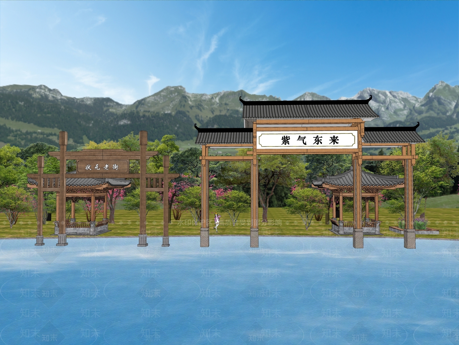 现代新中式牌坊牌楼SU模型下载【ID:1186093879】