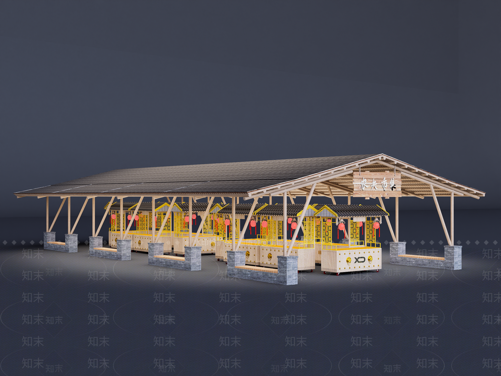 现代中式廊架SU模型下载【ID:1186094124】