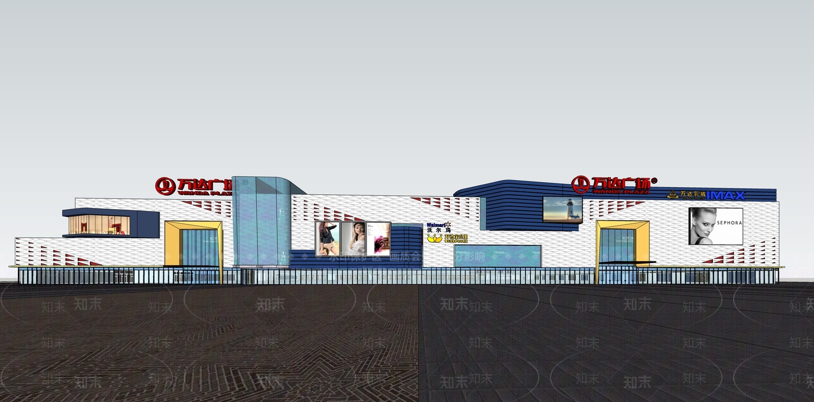 现代简欧商场建筑SU模型下载【ID:1186098337】