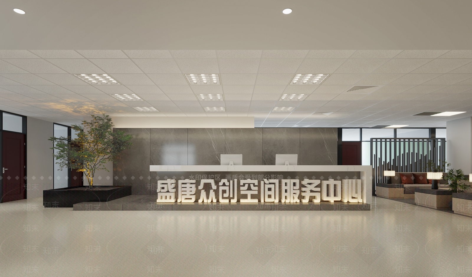 现代极简办公大厅3D模型下载【ID:1186104736】
