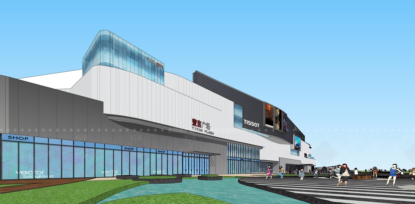 现代简约商场建筑SU模型下载【ID:1186107159】