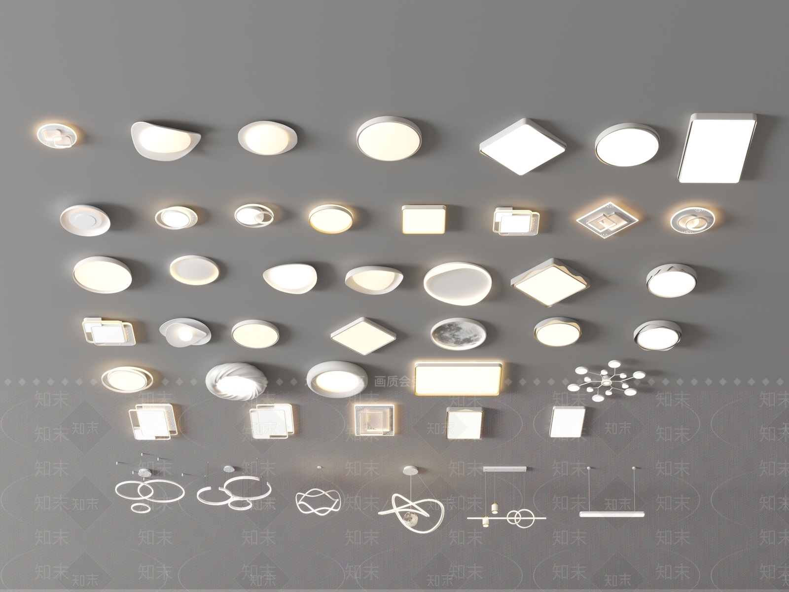 现代吸顶灯3D模型下载【ID:1186116664】