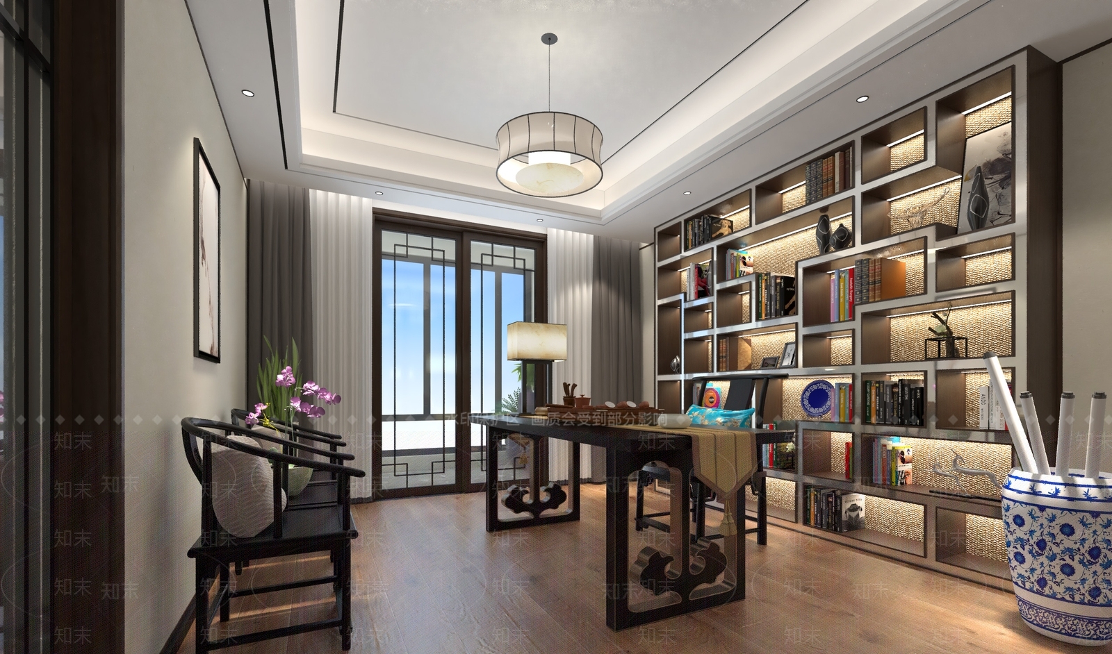 现代新中式书房3D模型下载【ID:1186122040】