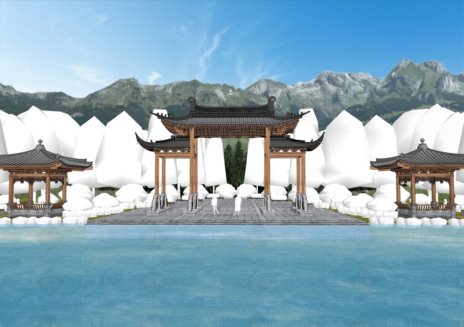 现代新中式牌坊牌楼SU模型下载【ID:1186122275】