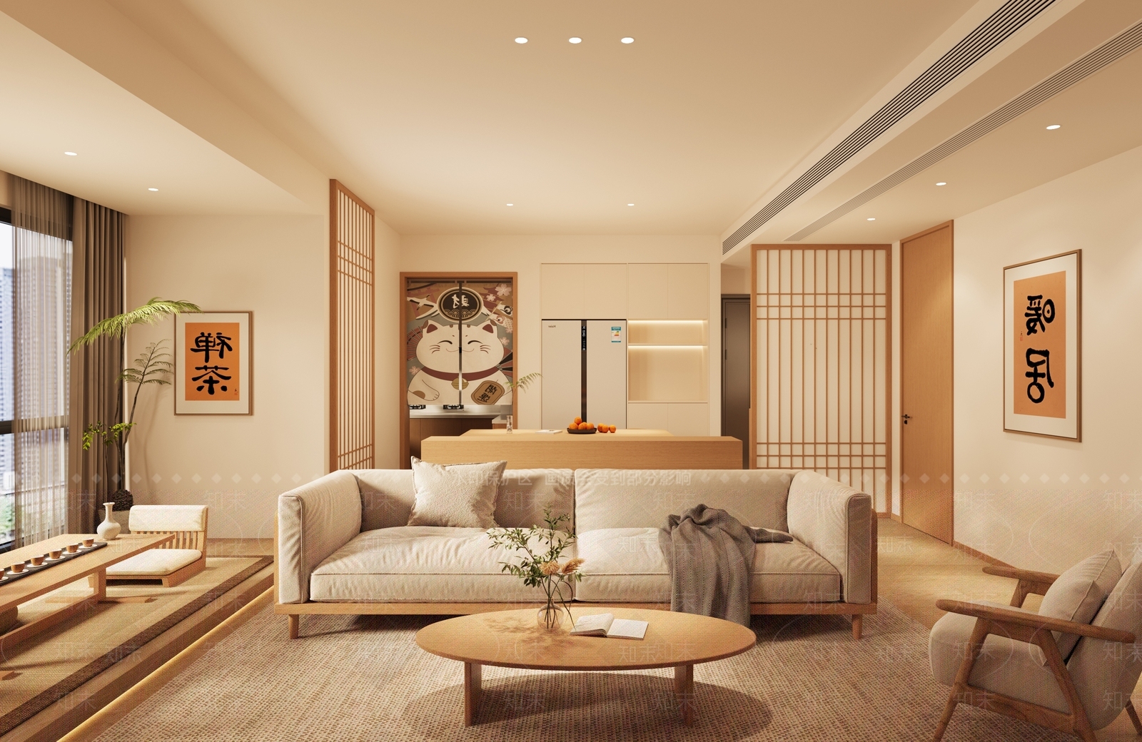 日式奶油家居客厅3D模型下载【ID:1186124271】