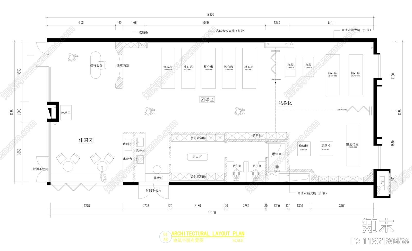 现代健身房施工图下载【ID:1186130458】