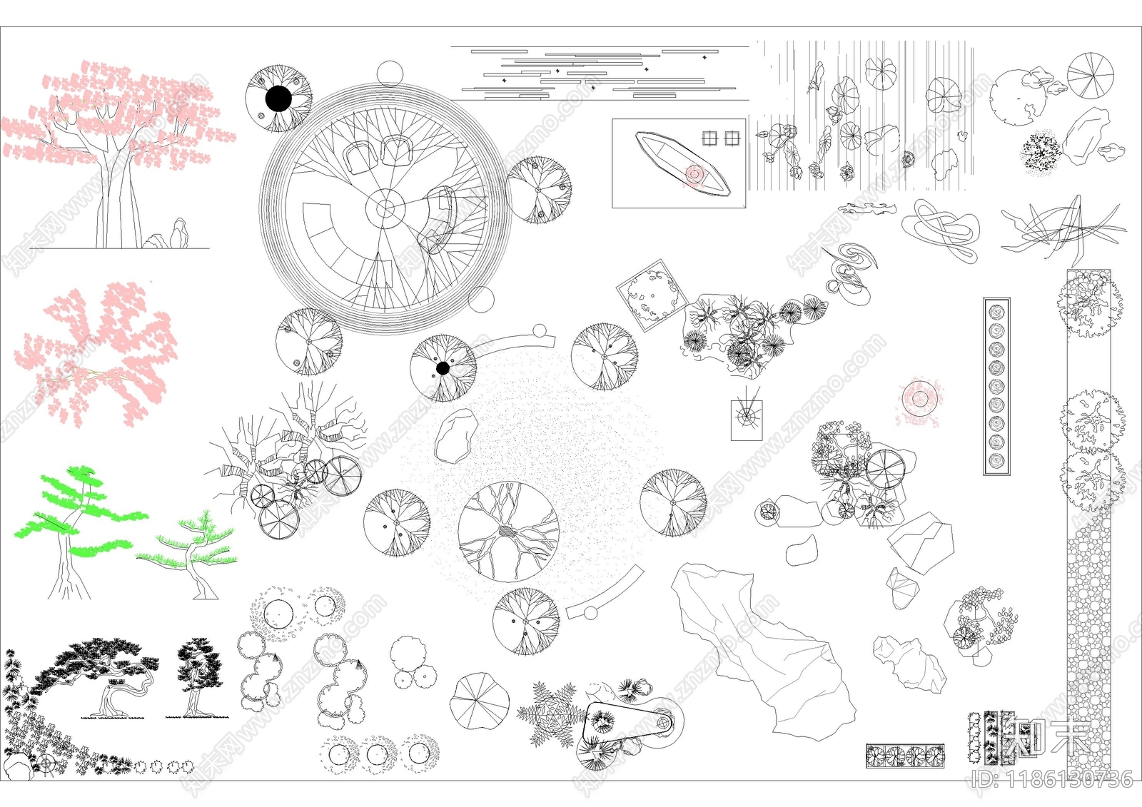 现代综合植物图库施工图下载【ID:1186130736】