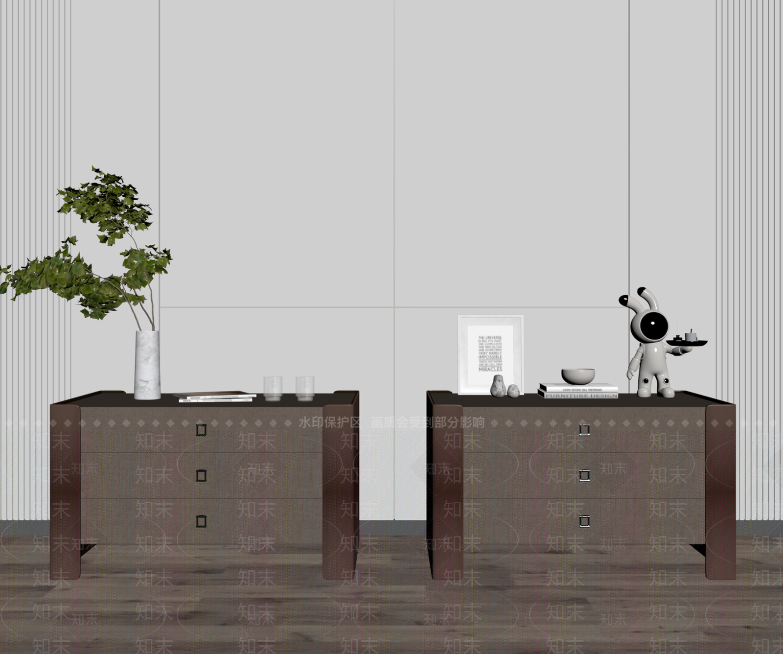 现代极简床头柜SU模型下载【ID:1186136082】
