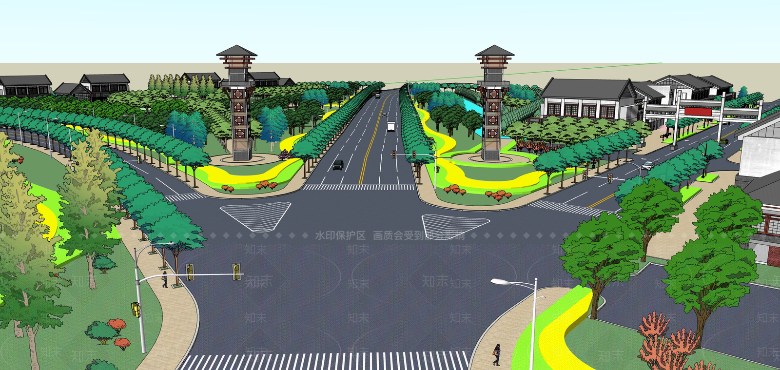 新中式中式商业景观SU模型下载【ID:1186136912】