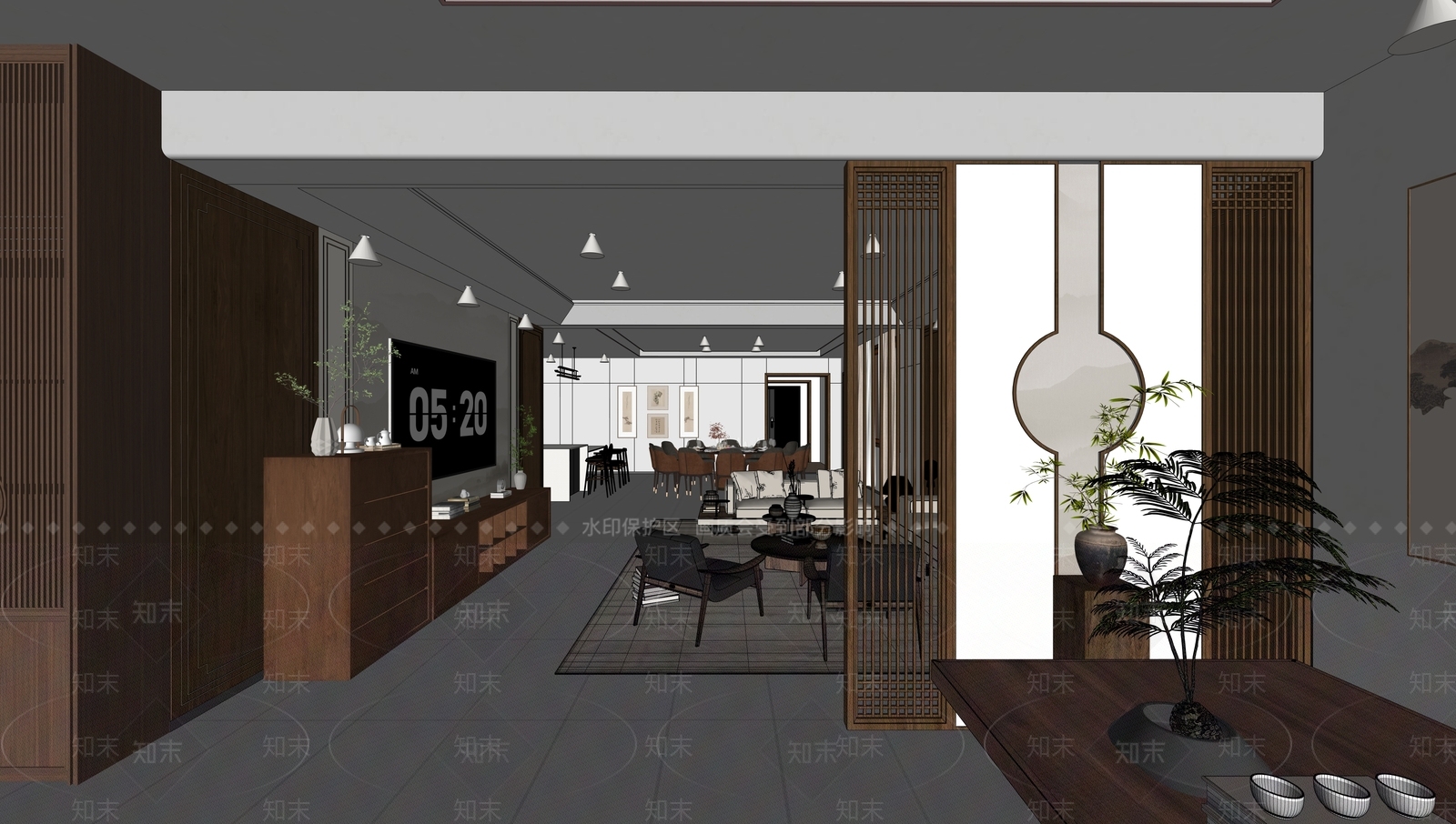 新中式别墅客厅SU模型下载【ID:1186216470】