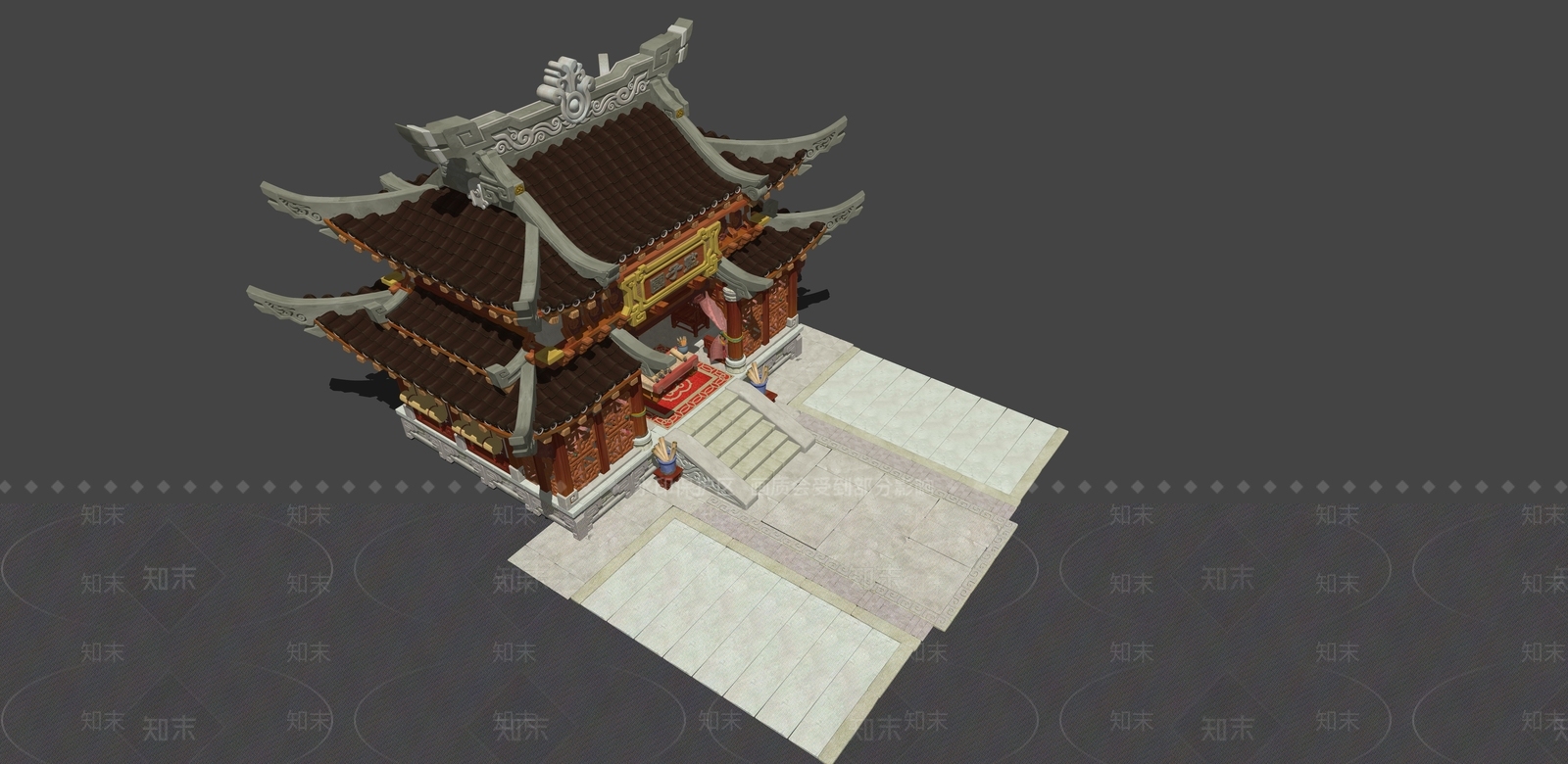 中式复古古建筑SU模型下载【ID:1186143550】