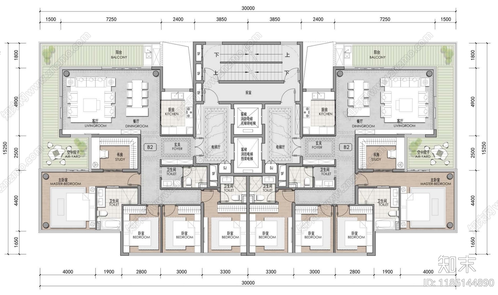 现代新中式住宅楼建筑施工图下载【ID:1186144890】