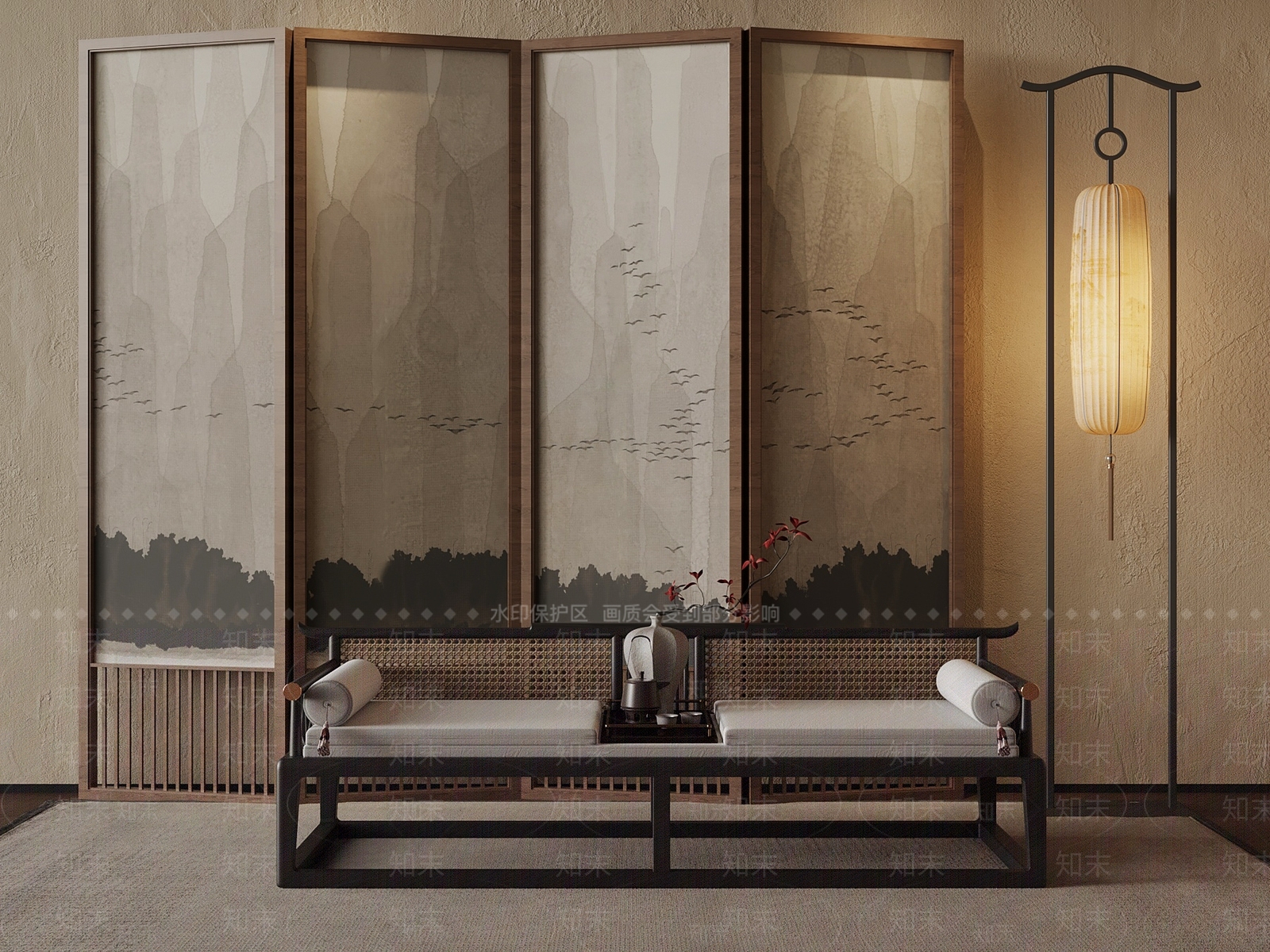 新中式屏风SU模型下载【ID:1186149510】