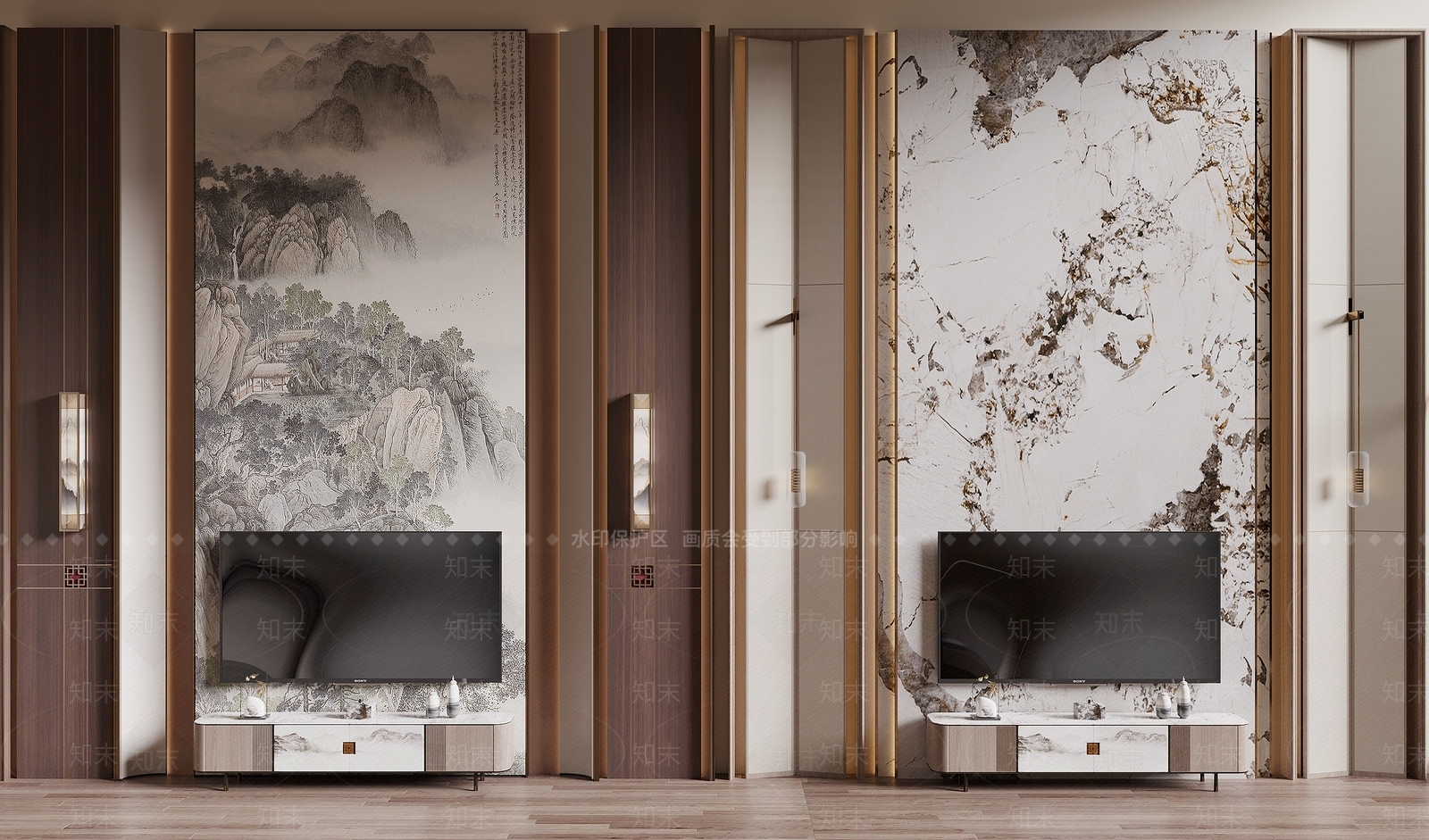 新中式电视背景墙3D模型下载【ID:1186150358】