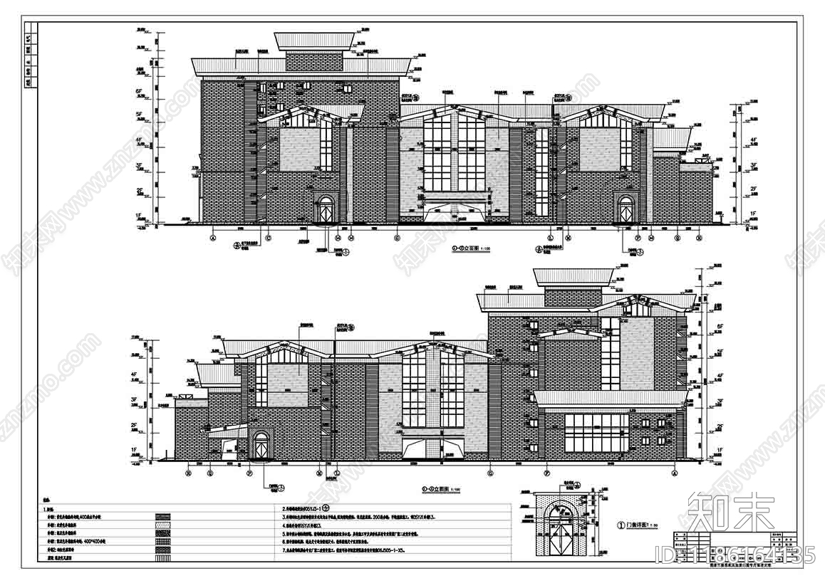 新中式美式学校建筑cad施工图下载【ID:1186164135】