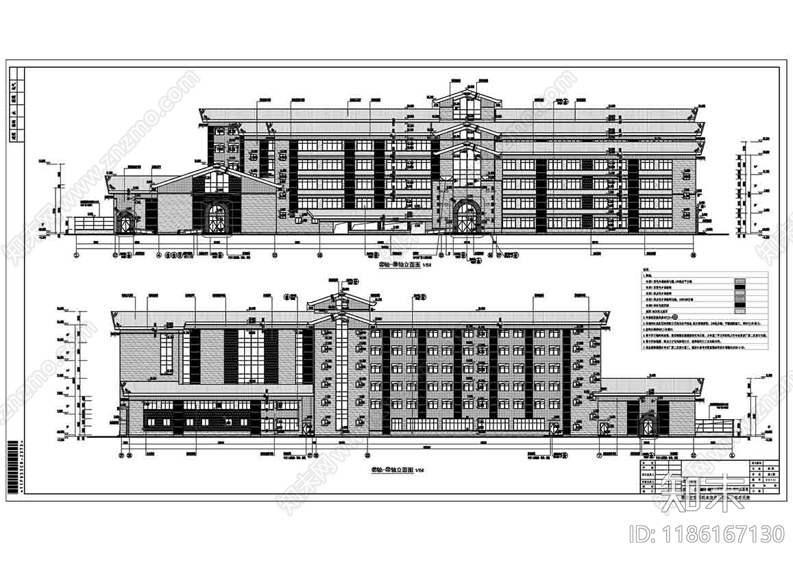 中式现代学校建筑cad施工图下载【ID:1186167130】