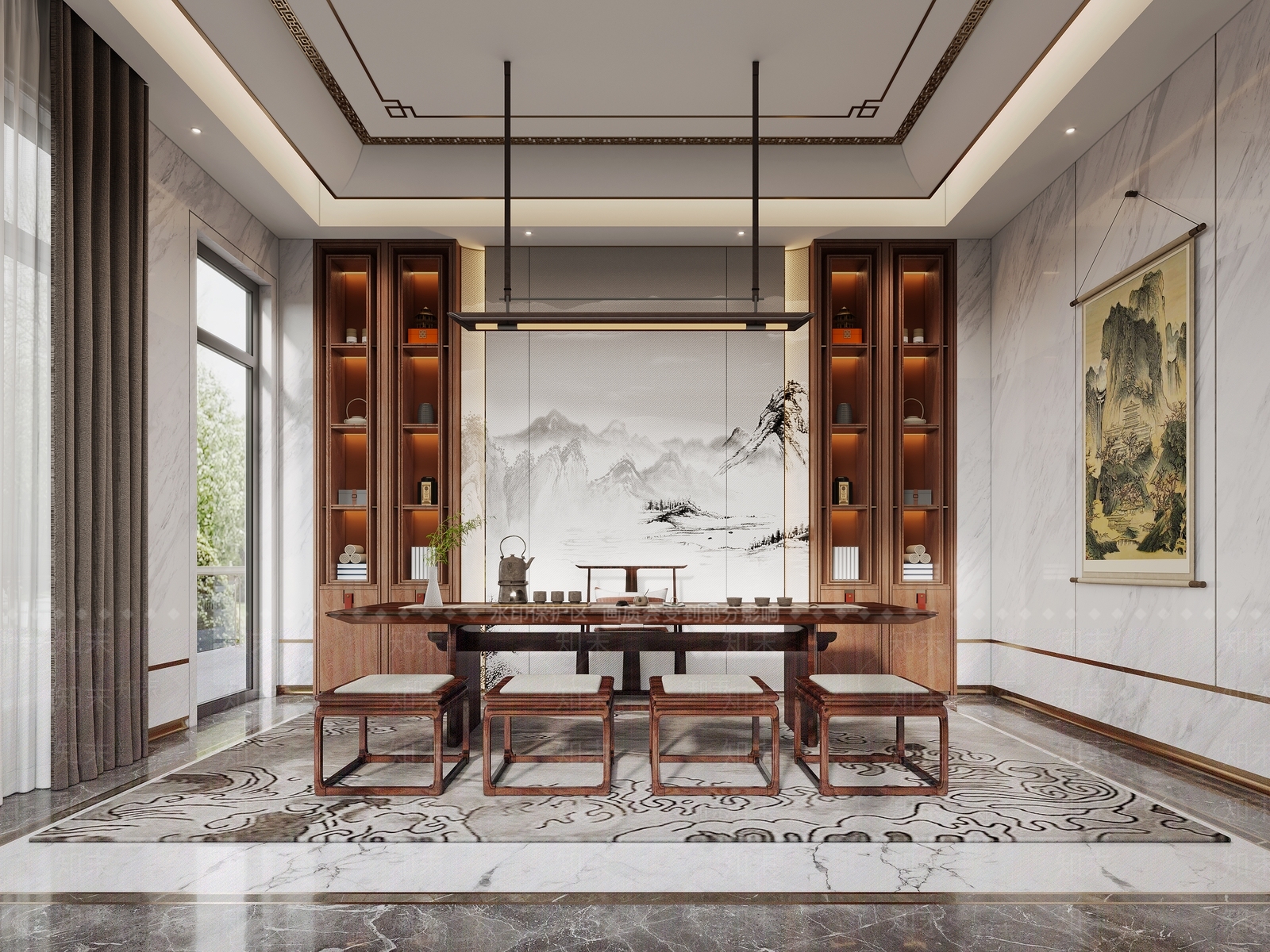 新中式中式茶室3D模型下载【ID:1186169345】