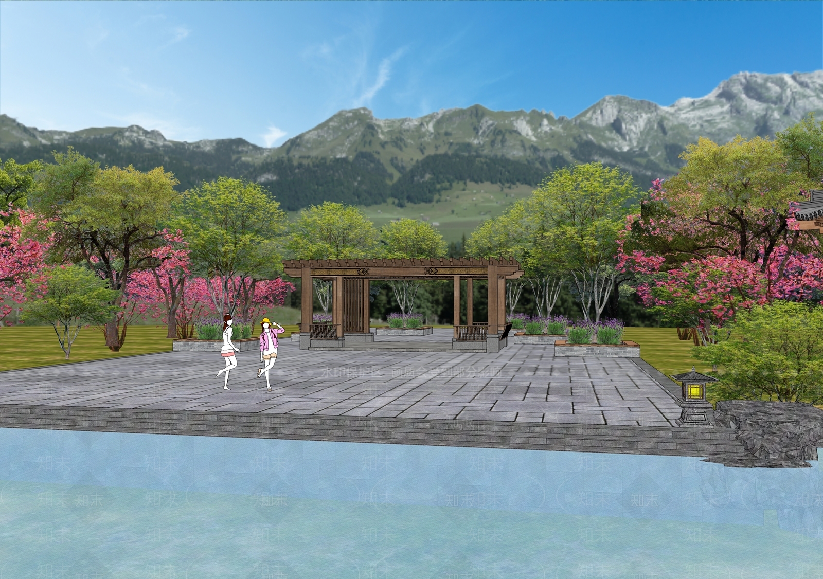 现代新中式口袋公园SU模型下载【ID:1186170704】