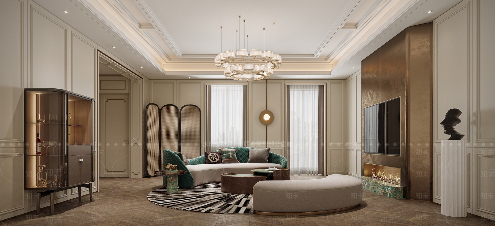 美式欧式别墅客厅3D模型下载【ID:1186173172】